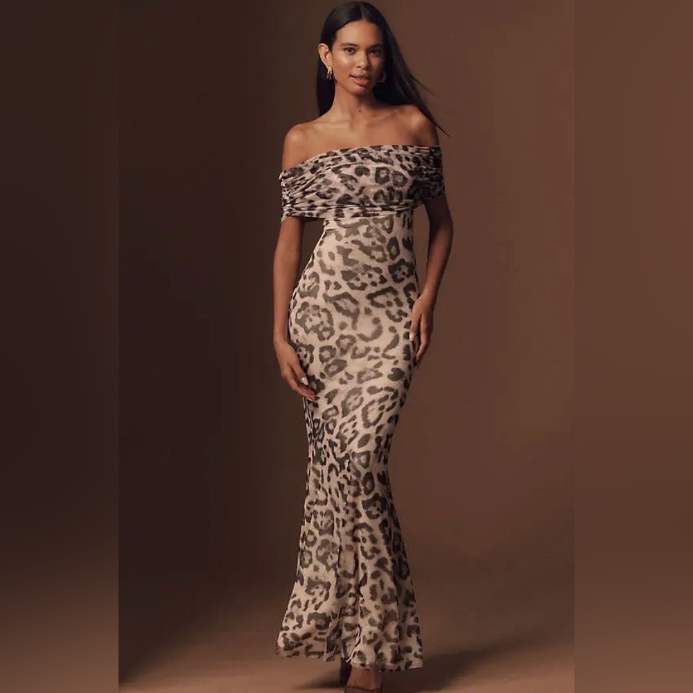 Anthropologie Strapless Leopard Print Dress